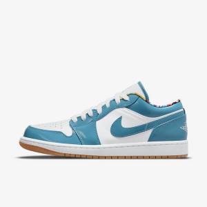 Men's Nike Air Jordan 1 Low SE Jordan Shoes Turquoise / White / Navy / Turquoise | NK094YRK