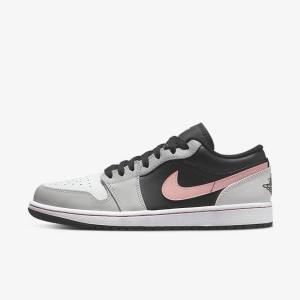 Men's Nike Air Jordan 1 Low Trainers Black / Grey / White / Coral | NK827QNB