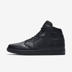 Men's Nike Air Jordan 1 Mid Jordan Shoes Black | NK468JWN