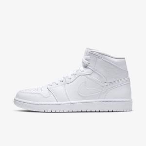 Men's Nike Air Jordan 1 Mid Jordan Shoes White | NK687FCY