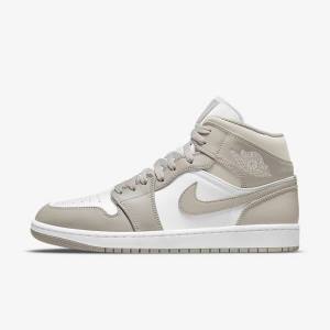 Men's Nike Air Jordan 1 Mid Jordan Shoes Grey / White / Light Beige | NK912FJB