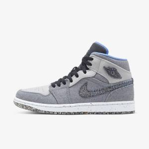 Men's Nike Air Jordan 1 Mid SE Jordan Shoes Grey / Black / Blue | NK073ZYA