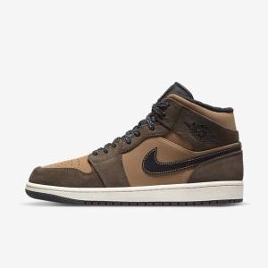 Men's Nike Air Jordan 1 Mid SE Jordan Shoes Dark Chocolate / Brown / Black / Red | NK240MRD