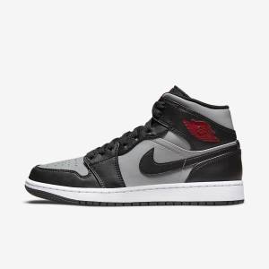 Men's Nike Air Jordan 1 Mid Trainers Black / Grey / White / Red | NK657GAQ