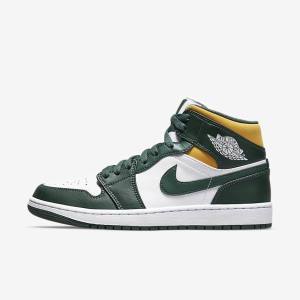 Men's Nike Air Jordan 1 Mid Trainers Green / White | NK240WIL