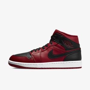 Men's Nike Air Jordan 1 Mid Trainers Red / White / Black | NK457RPS