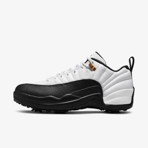 Men's Nike Air Jordan XII Low Golf Shoes White / Metal Gold / Black | NK497TCH