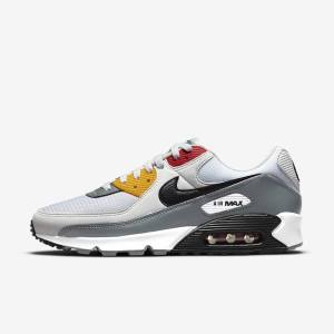 Men's Nike Air Max 90 Premium Trainers White / Grey / Black | NK473KNS