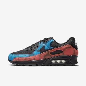 Men's Nike Air Max 90 Trainers Black / Blue / Red / White | NK612KCE