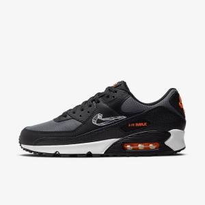 Men's Nike Air Max 90 Trainers Black / Orange / Grey / White | NK897JXW