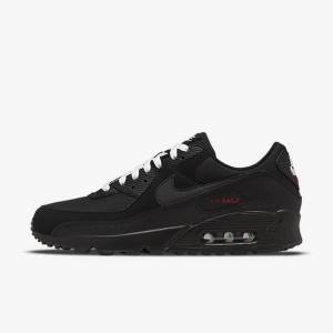 Men's Nike Air Max 90 Trainers Black / Red / White | NK974PUF