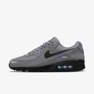 Men's Nike Air Max 90 Trainers Grey / Light Blue / Metal Silver / Black | NK517YWF