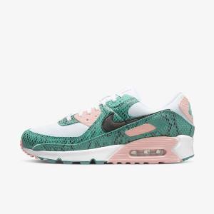 Men's Nike Air Max 90 Trainers Turquoise / White / Coral / Black | NK705EPK