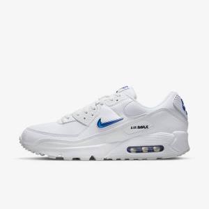 Men's Nike Air Max 90 Trainers White / Black / Royal | NK174BCL