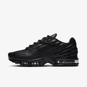 Men's Nike Air Max Plus 3 Leather Trainers Black / Dark Grey | NK598OXP