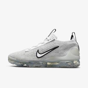 Men's Nike Air VaporMax 2021 FK Trainers White / Black / Metal Silver | NK294PCG