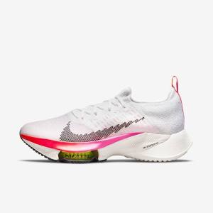 Men's Nike Air Zoom Tempo NEXT% Flyknit Road Running Shoes White / Coral / Pink / Black | NK907RCO