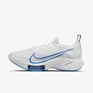 Men's Nike Air Zoom Tempo NEXT% Road Running Shoes White / Platinum / Black / Blue | NK725HFI