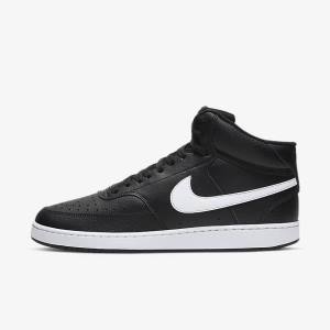 Men's Nike Court Vision Mid Trainers Black / White | NK014DYF