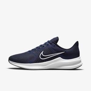 Men's Nike Downshifter 11 Road Running Shoes Navy / Dark Obsidian / White | NK985DKW