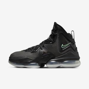 Men's Nike LeBron 19 Basketball Shoes Black / Dark Grey / Green | NK186QGZ