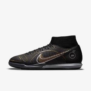 Men's Nike Mercurial Superfly 8 Academy IC Indoor-Court Football Shoes Black / Metal Silver / Grey / Metal Gold | NK786GEA