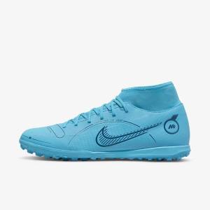 Men's Nike Mercurial Superfly 8 Club TF Turf Football Shoes Blue / Orange | NK281NWM