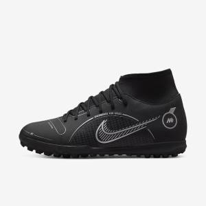 Men's Nike Mercurial Superfly 8 Club TF Turf Football Shoes Black / Grey / Metal Silver | NK319RPH