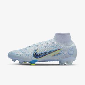 Men's Nike Mercurial Superfly 8 Elite FG Firm-Grounds Football Shoes Grey / Light Blue / Blue | NK850PMJ