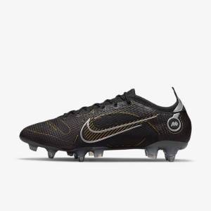 Men's Nike Mercurial Vapor 14 Elite SG-PRO Anti-Clog Traction Soft-Grounds Football Shoes Black / Metal Silver / Grey / Metal Gold | NK074THF