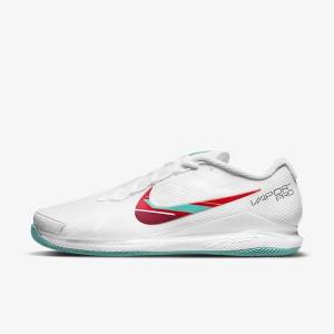 Men's Nike NikeCourt Air Zoom Vapor Pro Hard-Court Tennis Shoes White / Red / Burgundy / Turquoise | NK127TWC