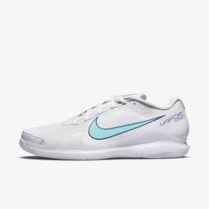 Men's Nike NikeCourt Air Zoom Vapor Pro Hard-Court Tennis Shoes White / Light Beige / Royal Blue / Turquoise | NK321EXZ