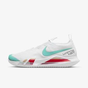 Men's Nike NikeCourt React Vapor NXT Hard-Court Tennis Shoes White / Red / Burgundy / Turquoise | NK241KBY