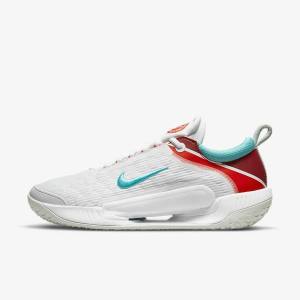 Men's Nike NikeCourt Zoom NXT Hard Court Tennis Shoes White / Light Silver / Red / Turquoise | NK136VYC