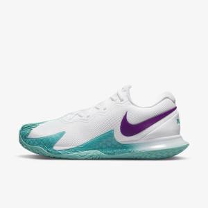 Men's Nike NikeCourt Zoom Vapor Cage 4 Rafa Hard Court Tennis Shoes White / Turquoise / Red Purple | NK685NAZ