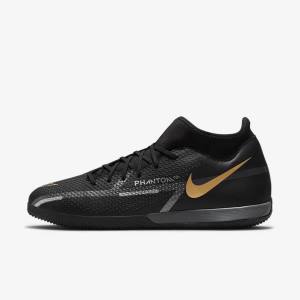 Men's Nike Phantom GT2 Academy Dynamic Fit IC Indoor Court Football Shoes Black / Metal Gold / Dark Grey / Metal Dark Grey | NK275KWN