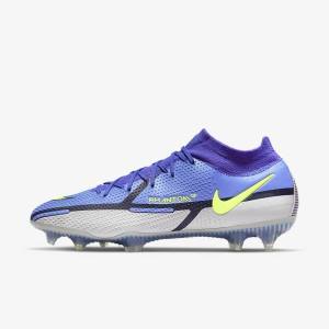 Men's Nike Phantom GT2 Dynamic Fit Elite FG Firm-Ground Football Shoes Blue / Grey | NK264MAZ