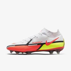 Men's Nike Phantom GT2 Dynamic Fit Elite FG Firm-Ground Football Shoes White / Light Red | NK319TFK