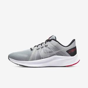 Men's Nike Quest 4 Road Running Shoes Light Grey / Black / Red / White | NK742UEC