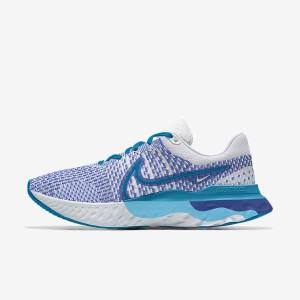 Men's Nike React Infinity Run 3 By You Custom Road Running Shoes White / Blue / White | NK974IYN