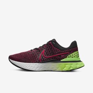 Men's Nike React Infinity Run Flyknit 3 Road Running Shoes Black / Green / Red | NK290BRU