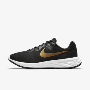 Men's Nike Revolution 6 Next Nature Road Running Shoes Black / White / Metal Gold | NK936THK