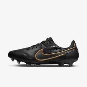 Men's Nike Tiempo Legend 9 Elite FG Firm-Ground Football Shoes Black / Dark Grey / Metal Gold / Metal Dark Grey | NK856KOQ