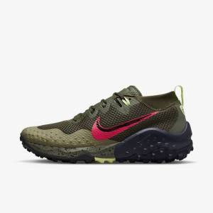 Men's Nike Wildhorse 7 Trail Running Shoes Khaki / Olive / Obsidian / Red | NK341ZXD