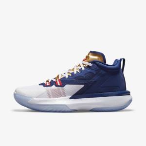 Men's Nike Zion 1 Basketball Shoes Blue / White / Metal Gold / Red | NK107RVF