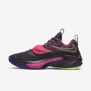 Men's Nike Zoom Freak 3 Basketball Shoes Purple / Pink / Purple / Light Lemon | NK428TPD