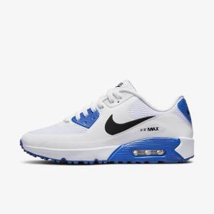 Women's Nike Air Max 90 G Golf Shoes White / Blue / Platinum / Black | NK421ZQN