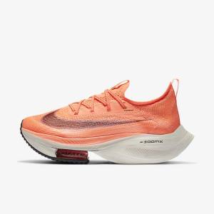 Women's Nike Air Zoom Alphafly NEXT% Flyknit Road Racing Running Shoes Light Mango / Metal Red Brown / Black | NK460FZT