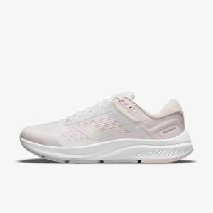 Women's Nike Air Zoom Structure 24 Road Running Shoes White / Light Pink / Grey / Green | NK361GLA