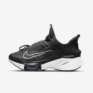 Women's Nike Air Zoom Tempo NEXT% FlyEase Easy On-Off Road Running Shoes Black / White | NK934FYJ